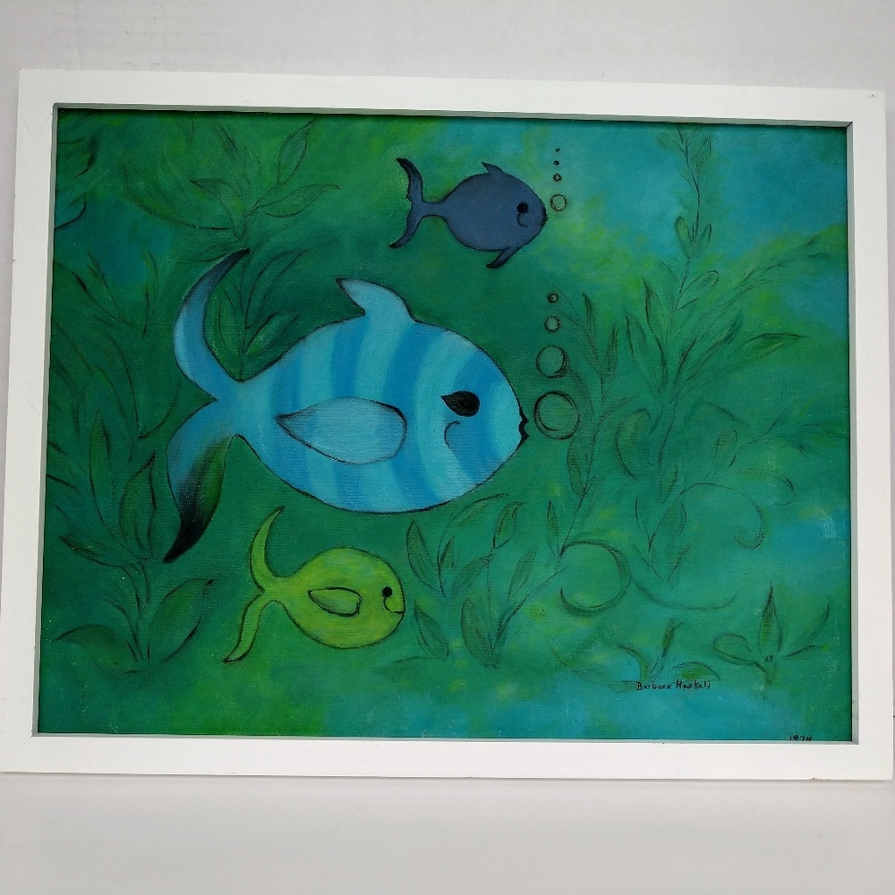 Fish Painting Signed Barbara Haskell 1974 - Picture 1 of 8